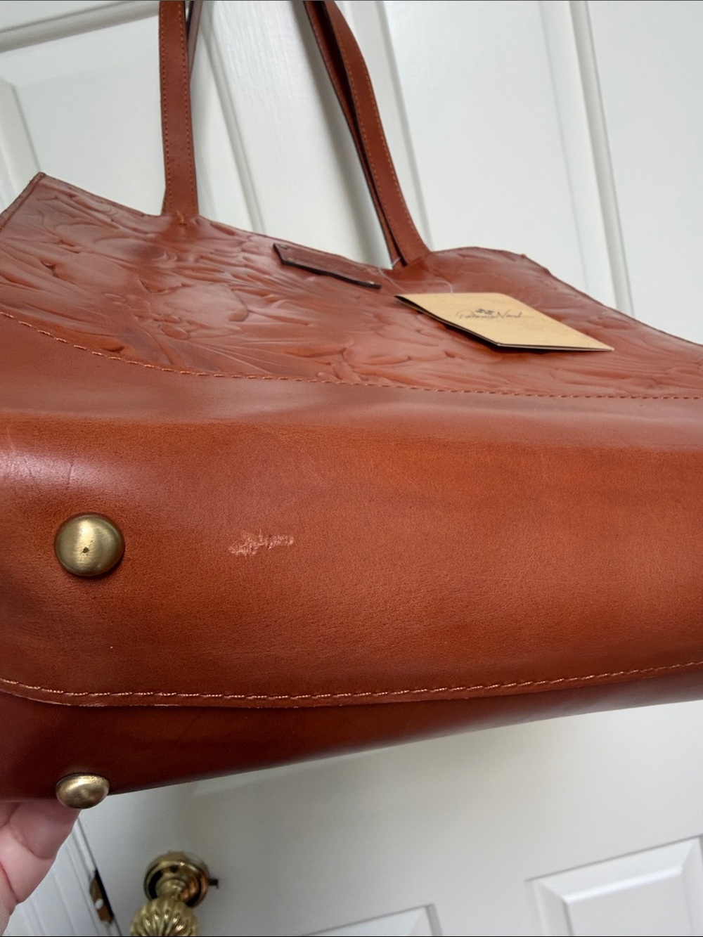 NWT Patricia Nash tote Toscana gold cognac tooled leather western classic tooled - Picture 8 of 15